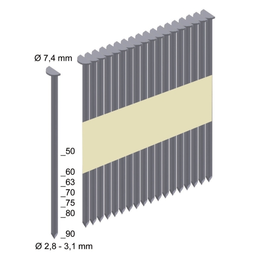 D-Kopf-Nägel für M18FFNS 7,4 x 2,8 x 50 mm Ringschaft, 34VPE4000